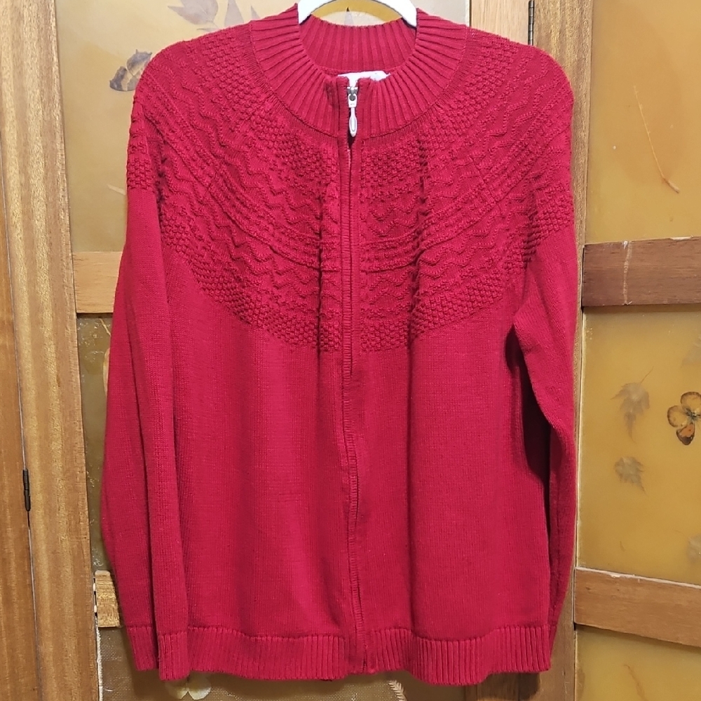 Vintage Y2K CJ Banks Red Zip Up Cotton Sweater